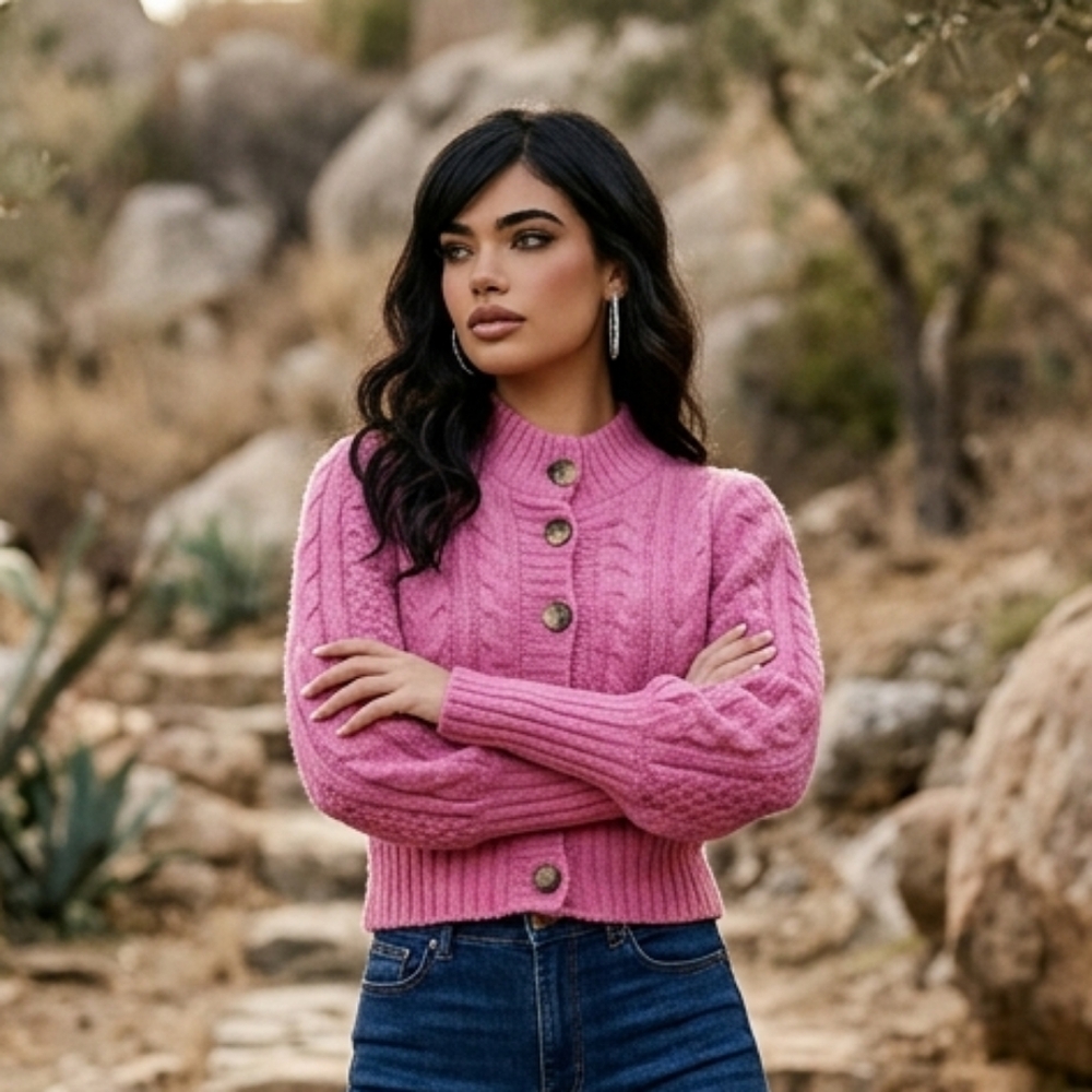 Urban Outfitters Cameron Pink Cropped Cable Knit Cardigan XS - Picture 4 of 11